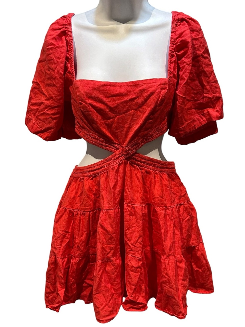 Free People | Cross of Sunlight Linen Blend Mini Dress with Pockets Red | Small - Picture 6 of 15
